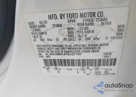 2007 Lincoln Mkx from USA, damaged, VIN 2LMDU88C47BJ27197